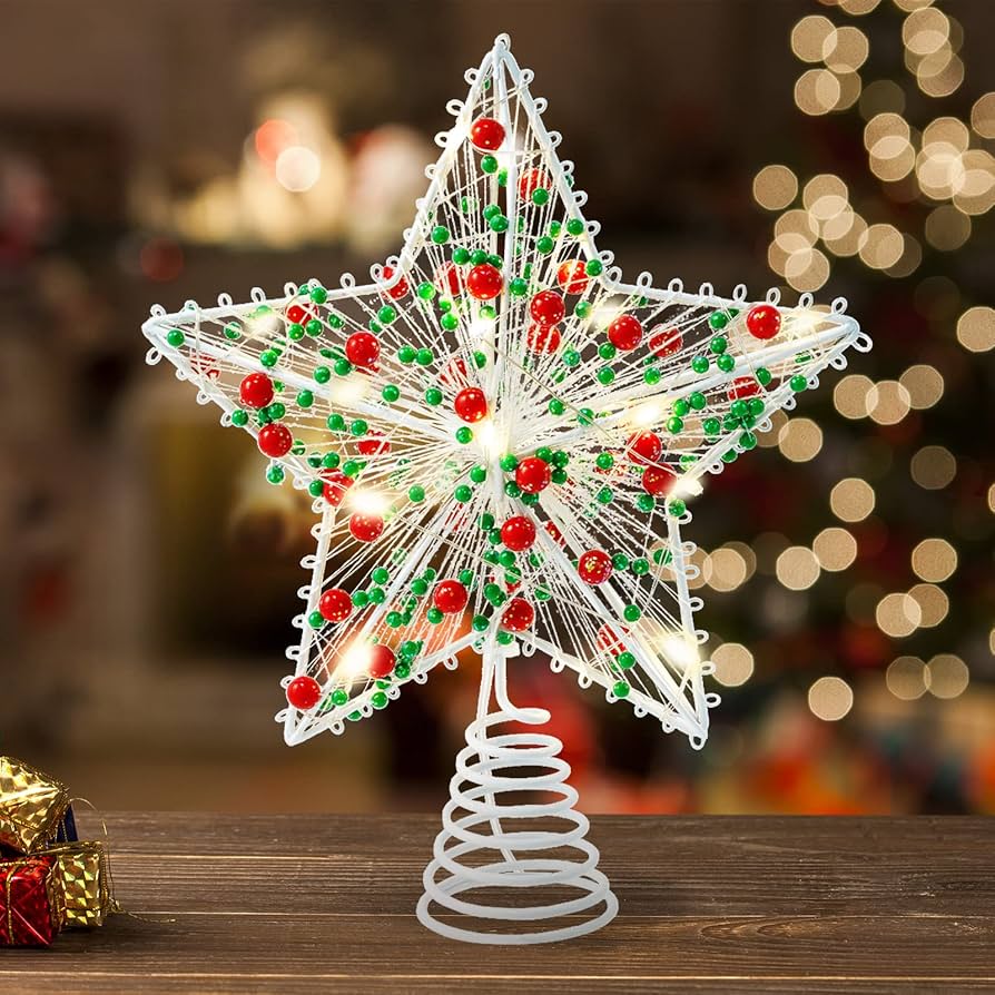 Amazon.com: Whaline Christmas Star Tree Topper 8.3 Inch Red